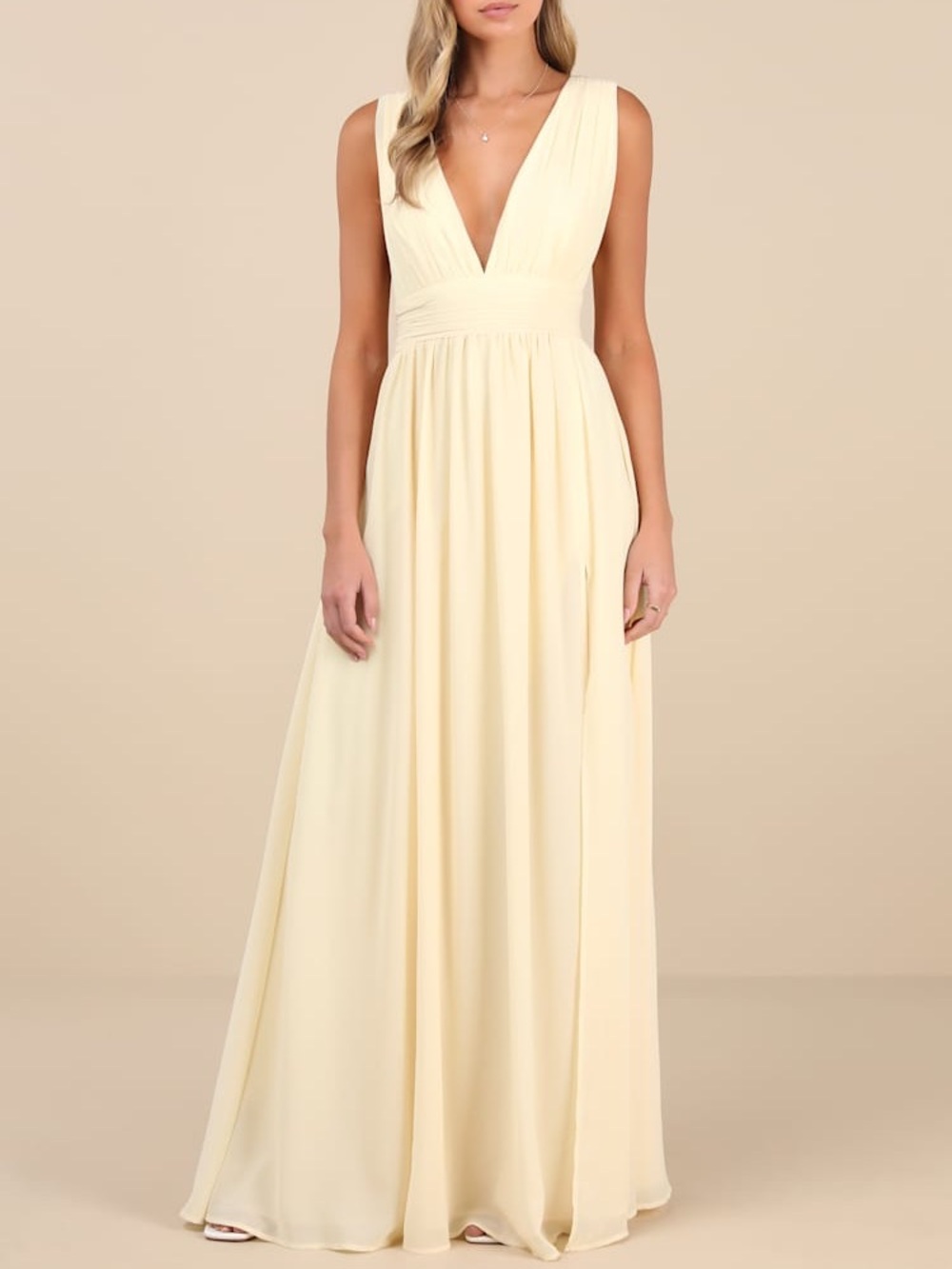 Lulus Heavenly Hues Light Yellow Maxi Dress Size M NWT